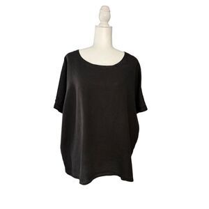 Lisa Bayne oversized black 100% linen top with short dolman sleeves - L